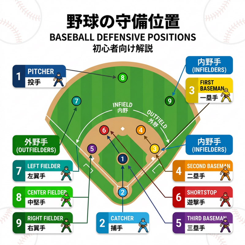 野球の守備位置（内野手・外野手など全9ポジション）を整理した初心者向け図解