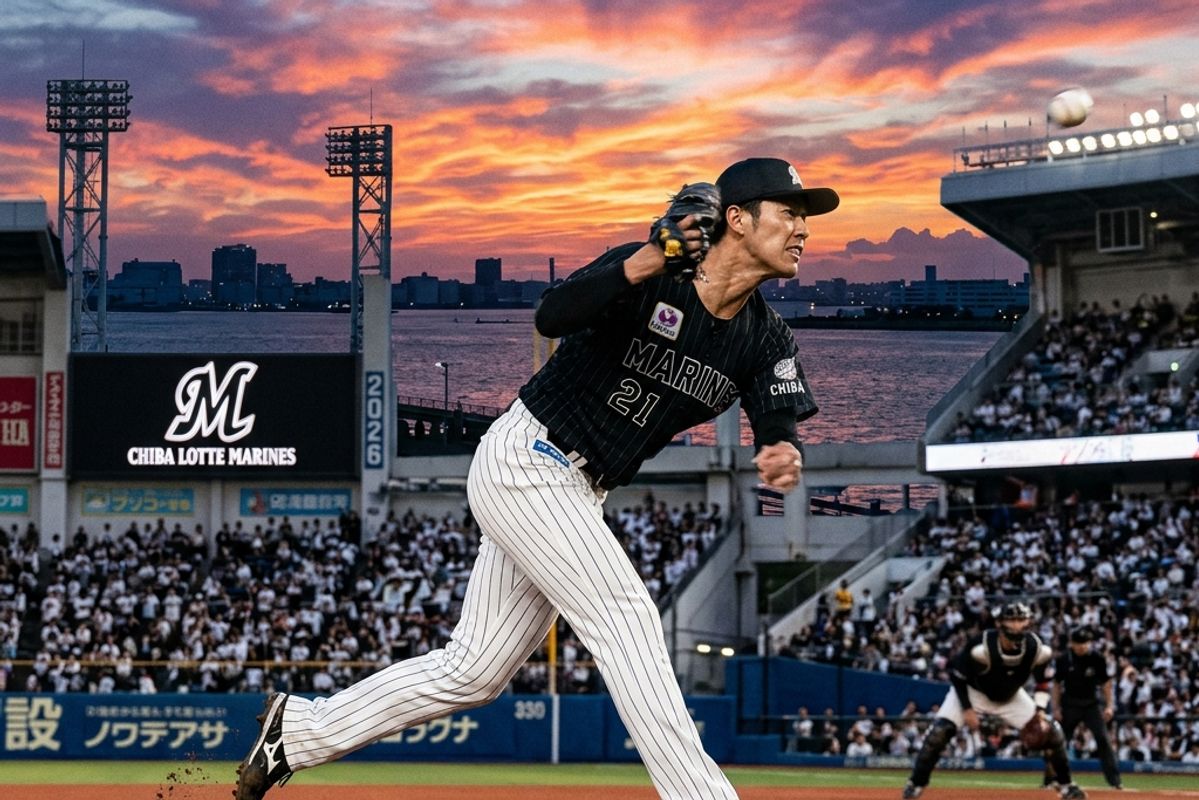 ZOZOマリンスタジアムで160km/h超の豪速球を放つ佐々木朗希を彷彿とさせるロッテの投手
