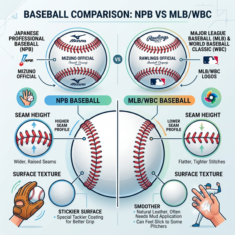 WBC公認球と日本のプロ野球公認球（NPB球）の違いを初心者向けに解説した比較図解