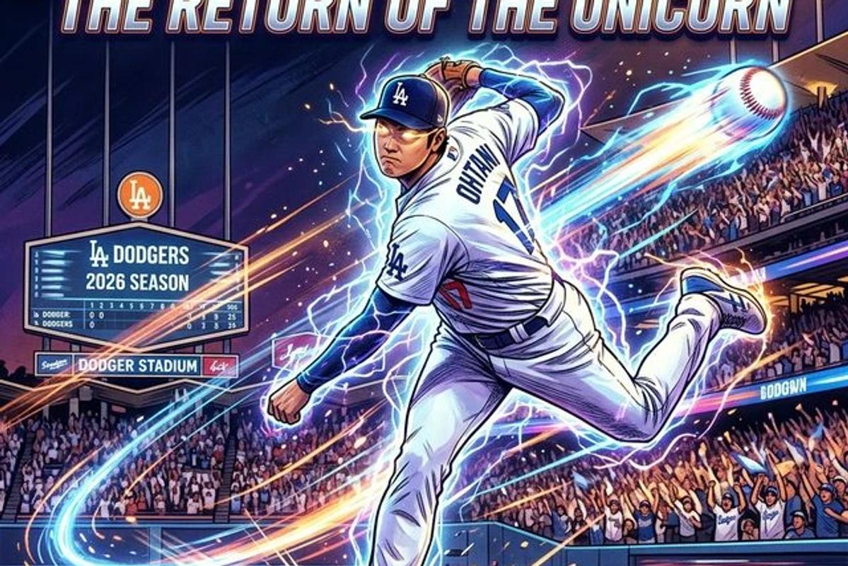 2026年開幕戦のマウンドに立つ大谷翔平選手。デジタルストリーミング放送の革新的な演出を象徴するイメージ