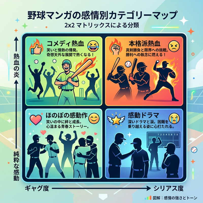 野球マンガの感情別マトリクス図