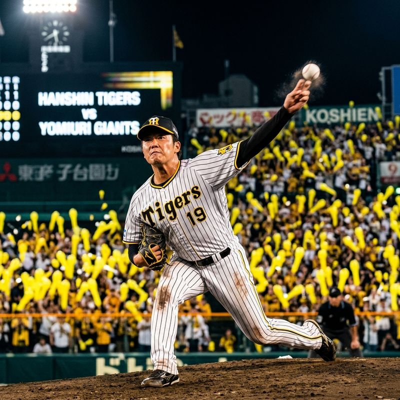 甲子園球場のマウンドで力投する阪神タイガースの投手