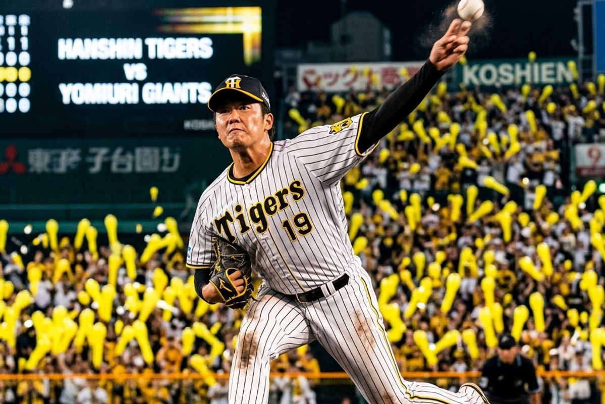 甲子園球場のマウンドで力投する阪神タイガースの投手