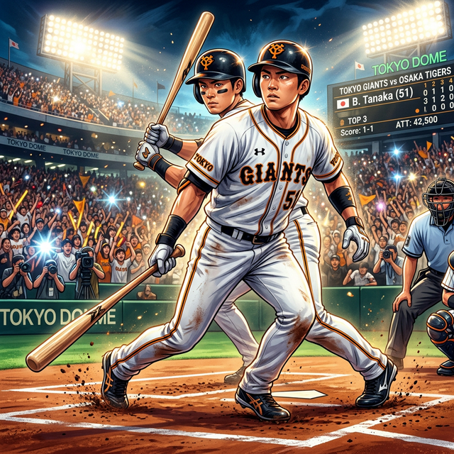 プロの厳しい戦いに挑むルーキー選手たちの決意を描いたデジタルイラスト。眩しいスタジアムの光と気迫あふれる表情。