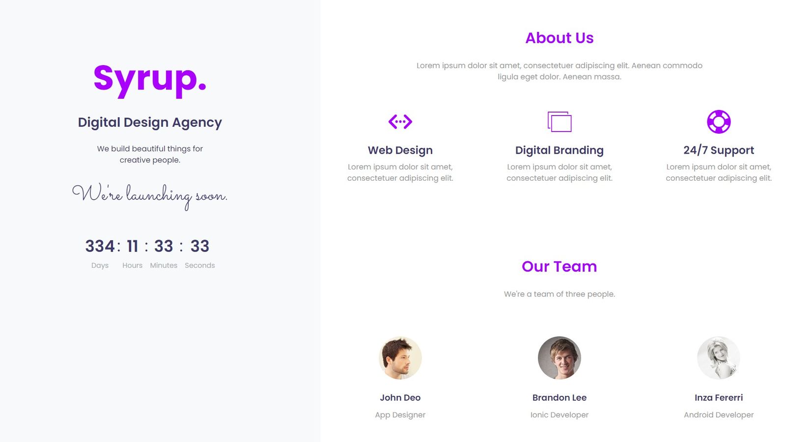 Syrup - Free Coming Soon HTML Template