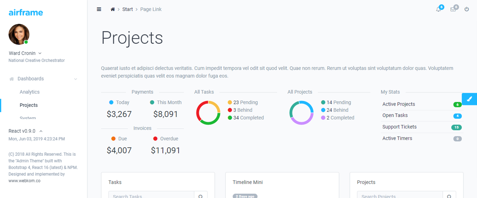 free React dashboard template