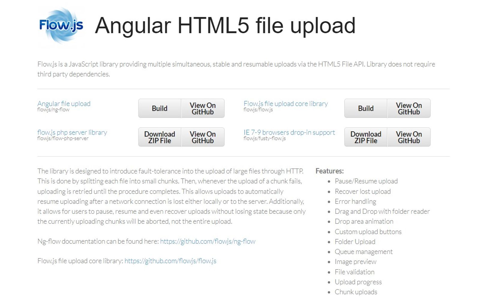 Flow.js - Angular HTML5 File Upload plugins