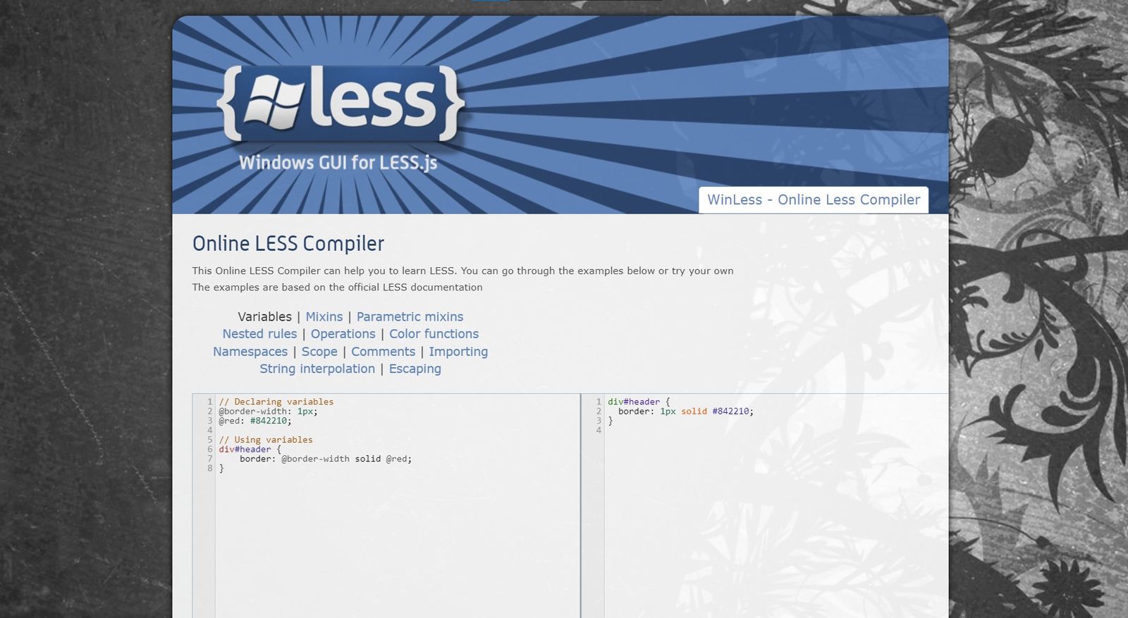 Winless - Online LESS Compiler