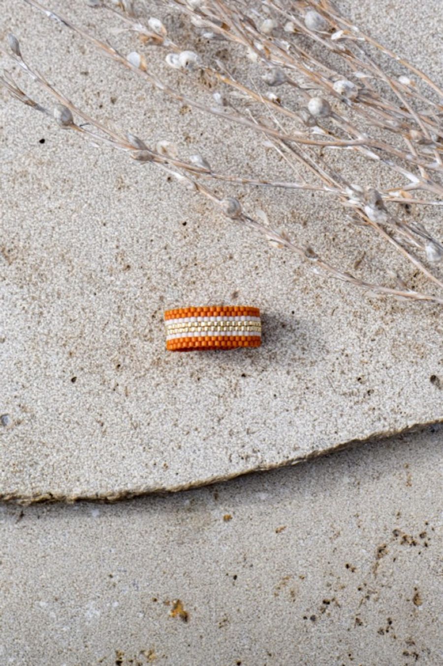 Orange: Handgemaakte ring van glaskralen