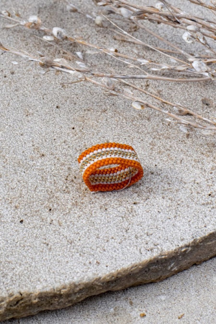 Orange: Handgemaakte ring van glaskralen