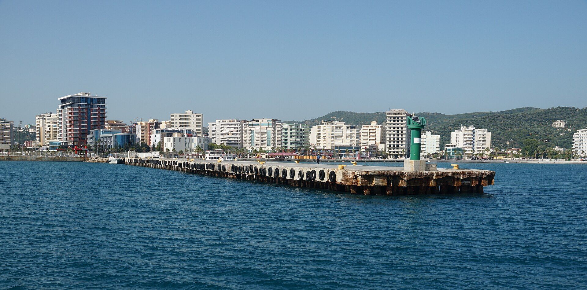 The Skelë quarter of Vlorë seen across the port, Albania — Albinfo