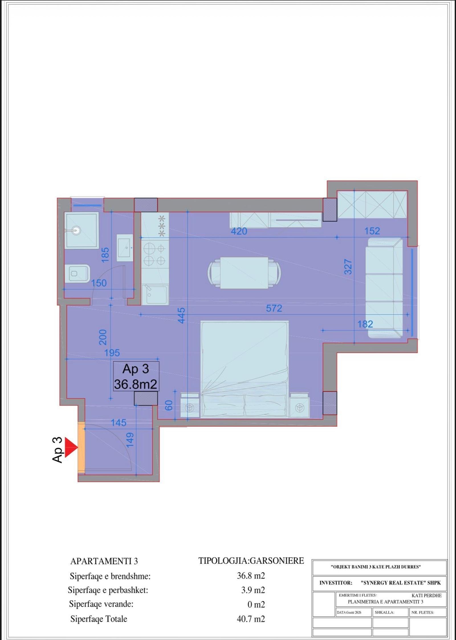Studio for sale in Plazh, Durres, 40.7 m² — photo 2 of 7