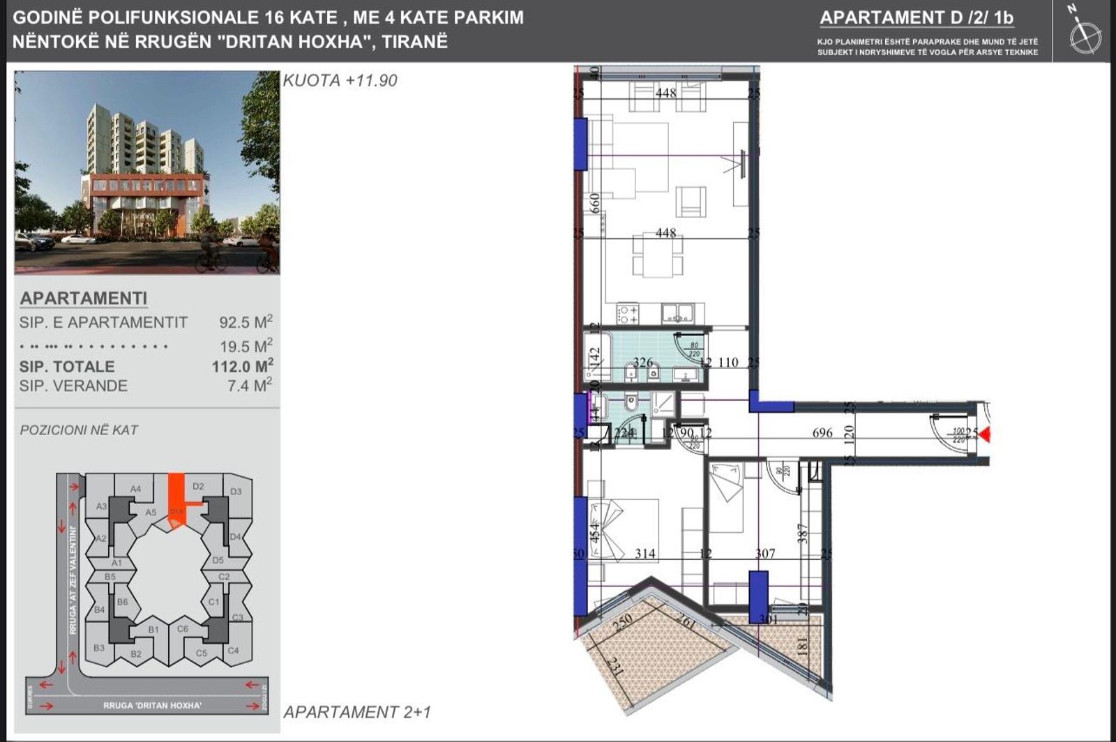 Trilocale 2+1+2 in nuova costruzione, Tirana, 112 m²