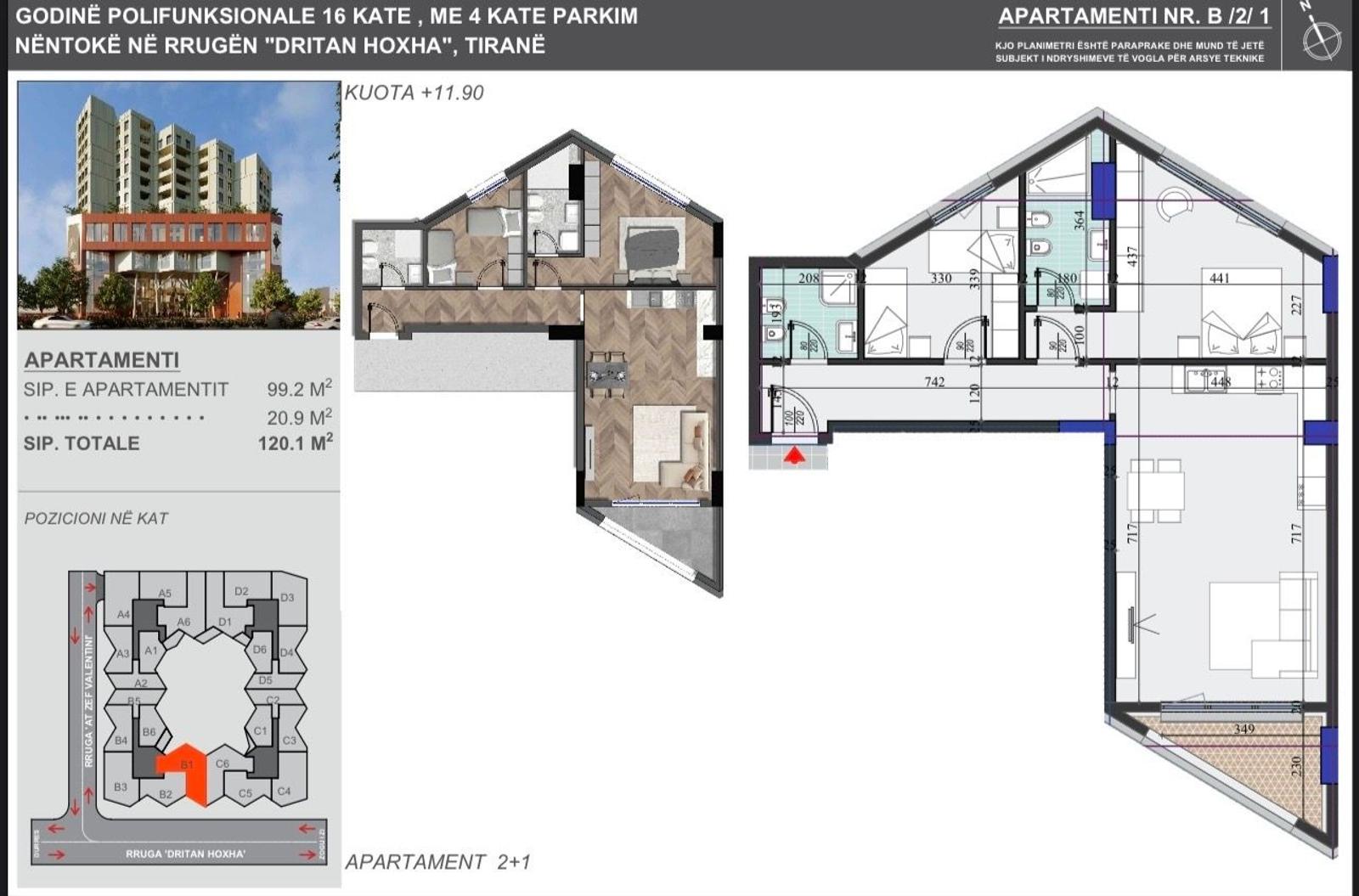 Trilocale 2+1+2 in nuova costruzione, Tirana, 120,1 m²