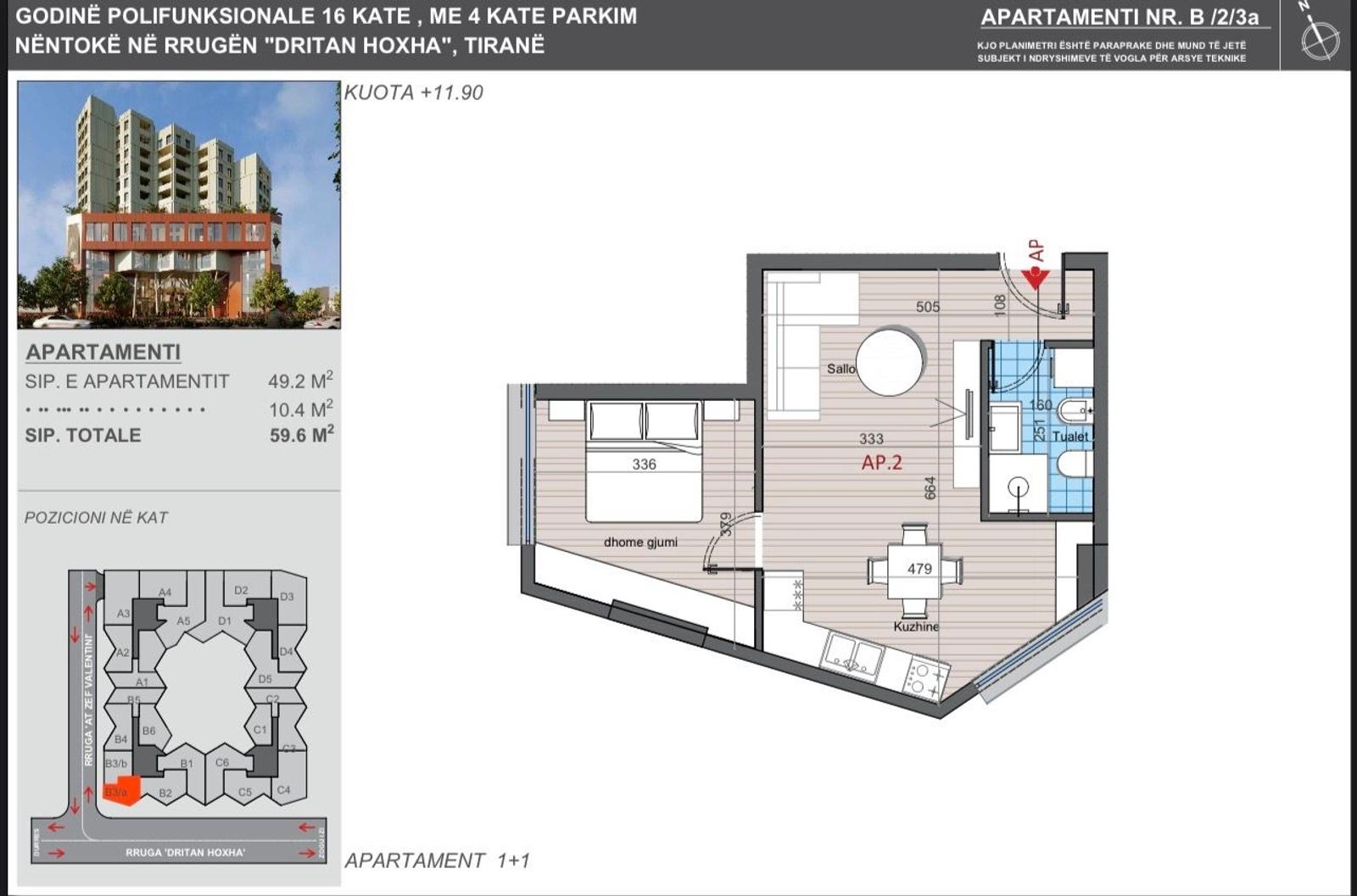 Wohnung 1+1 zum Kauf in Tirana, 59.6 m², Neubau — Foto 2 von 2