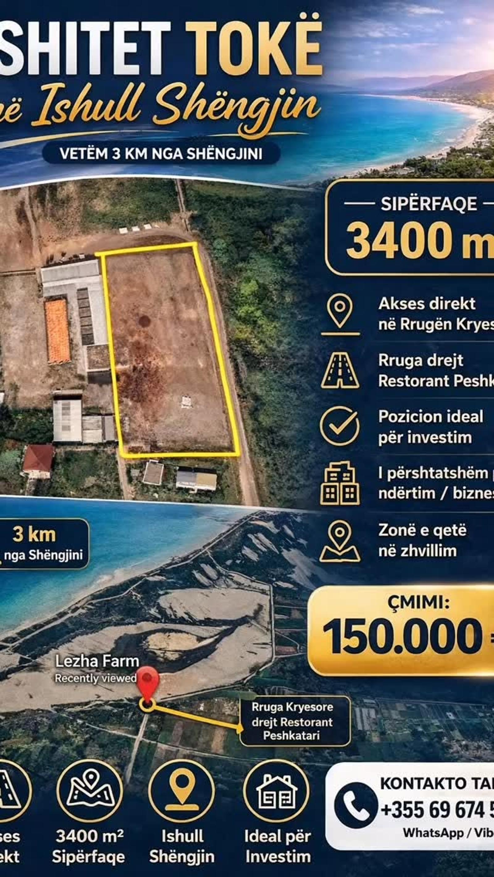 Land plot, 3,400 m², Shëngjin