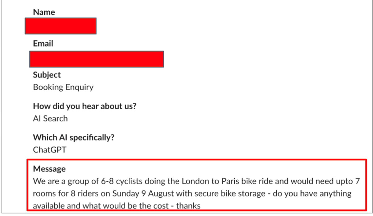 booking enquiry for hotel ranque coming from ChatGPT