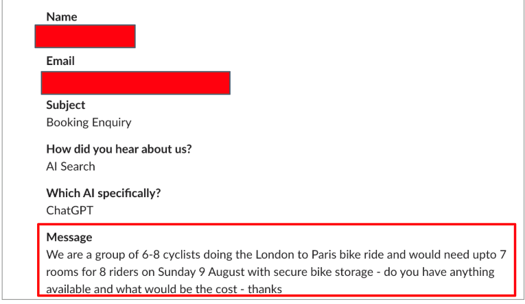 booking enquiry for hotel ranque coming from ChatGPT