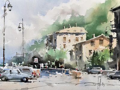 Cityscape watercolor masterclass with Michael Solovyev, focused on simplification, light, and perspective