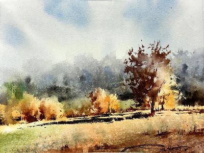 Atmospheric landscape watercolor masterclass with Michael Solovyev, focused on depth, mood, and colour