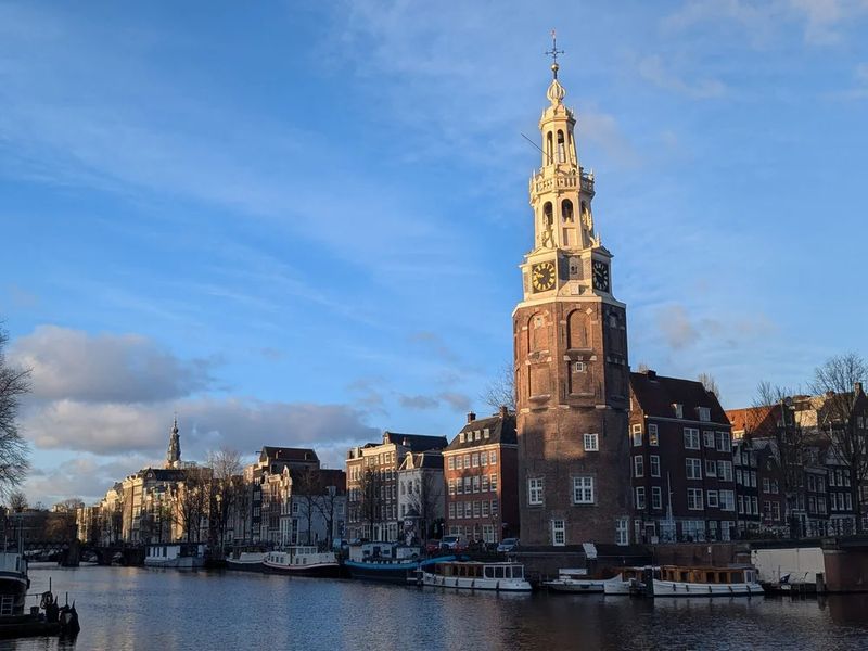 Montelbaanstoren tower on the canal in central Amsterdam near Nest Aquarel Atelier