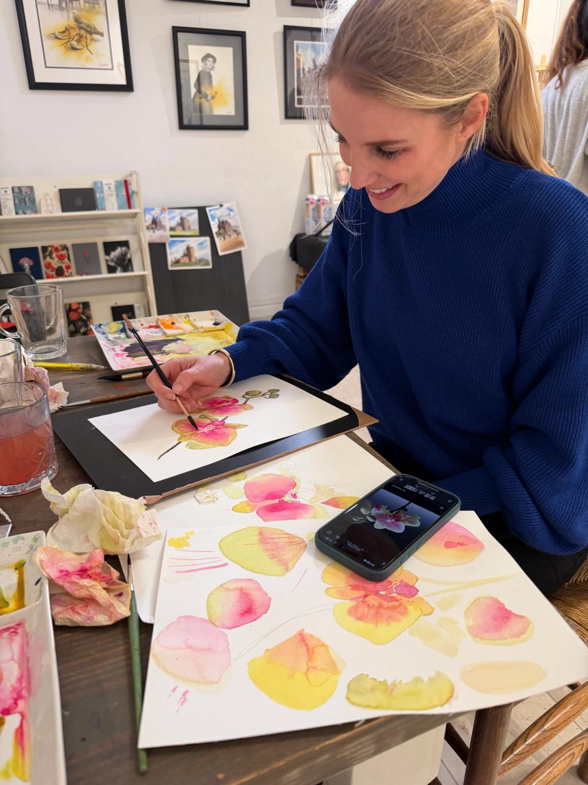 Student work from Flowers in Watercolor