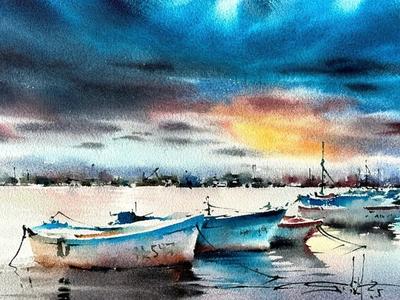 Atmospheric landscape watercolor masterclass with Michael Solovyev, focused on depth, mood, and colour