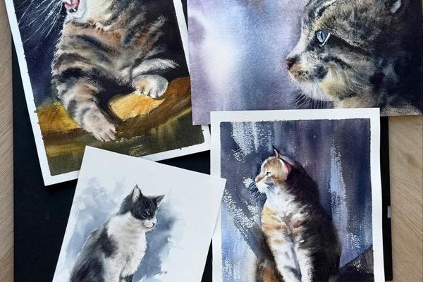 Watercolor Cat Portrait