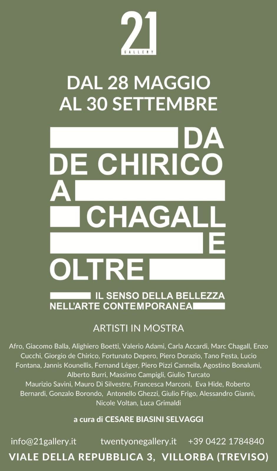 Copertina della mostra da de Chirico a Chagall e oltre. Il senso della bellezza nell'arte contemporanea