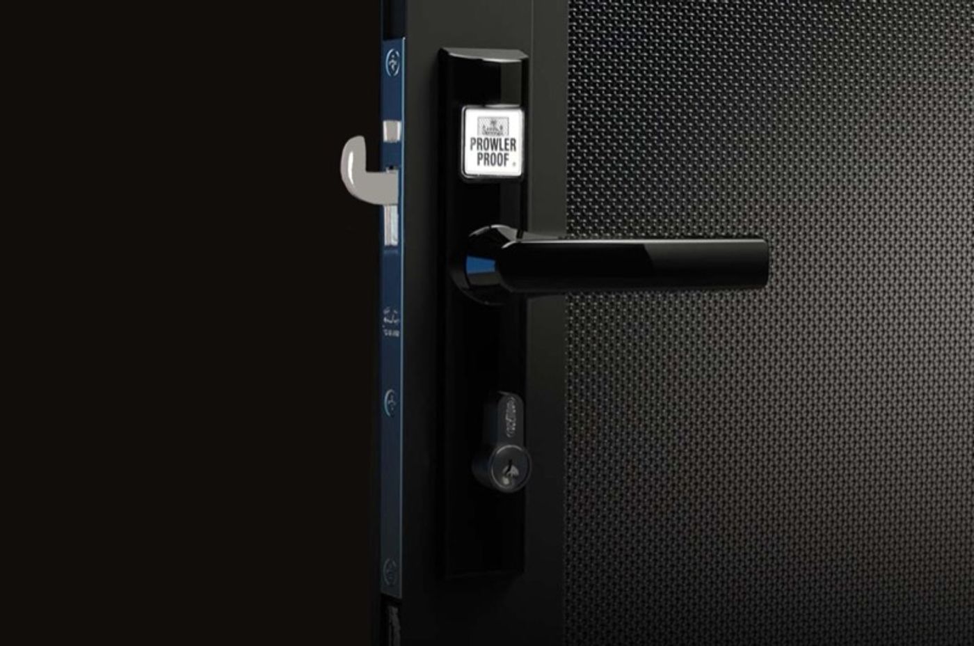 Triple lock on a Prowler Proof stainless steel mesh security door