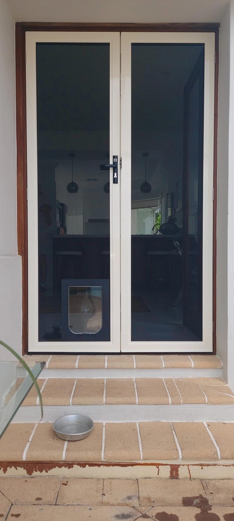 Barrier door screen installation Hinged screen door with dog door