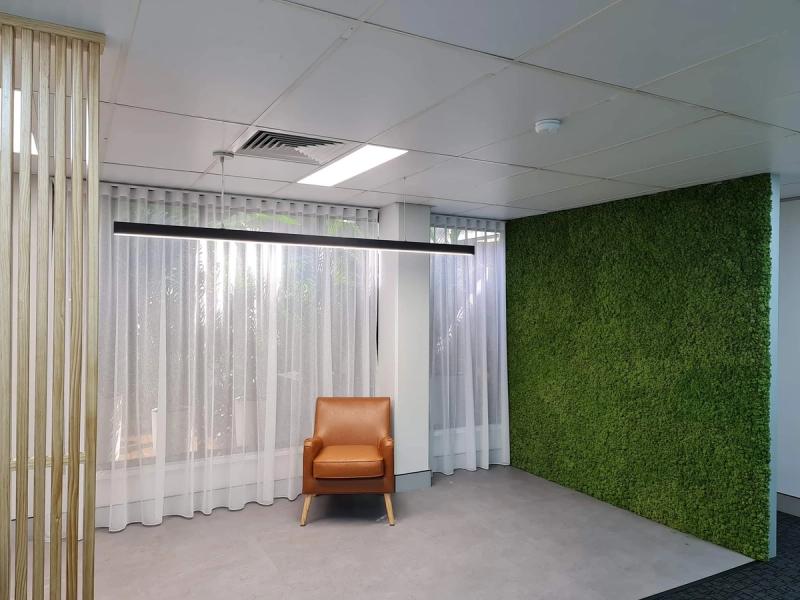 Curtain fabric installation Waiting area wavefold sheer curtain