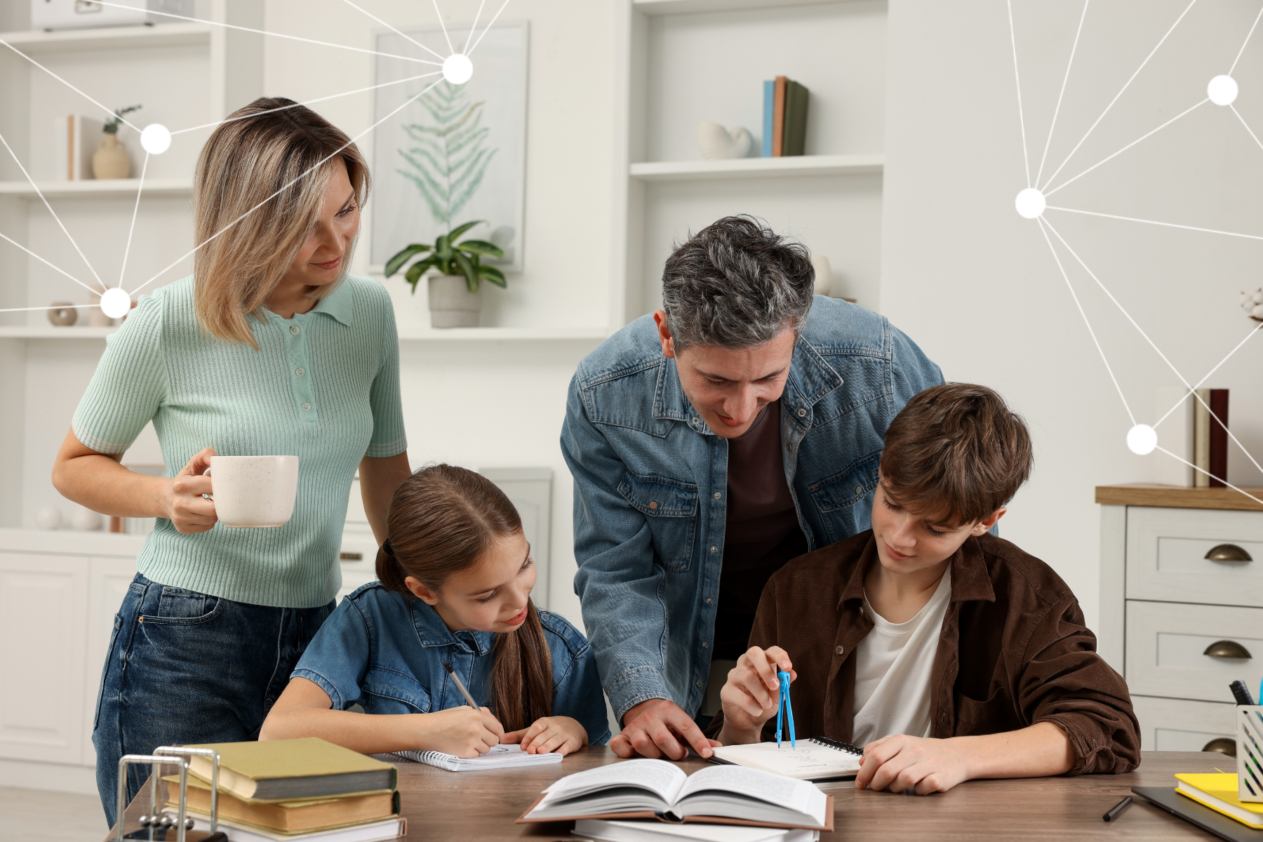 Parents helping their children read 