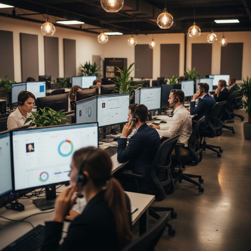 Sales agents in a call center using power dialer software for outbound calls