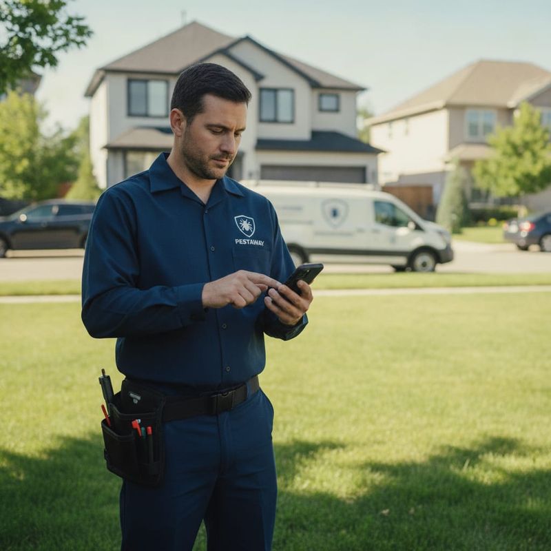 Pest control technician reviewing AI-booked appointments on mobile