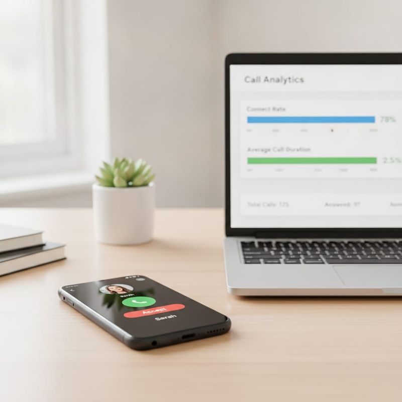 Phone and call analytics dashboard used to monitor AI outbound calls at a brokerage