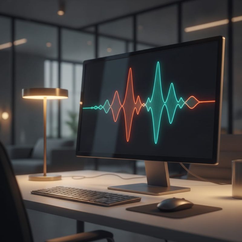 Audio waveform on a screen representing speech-to-text processing in an AI voice agent