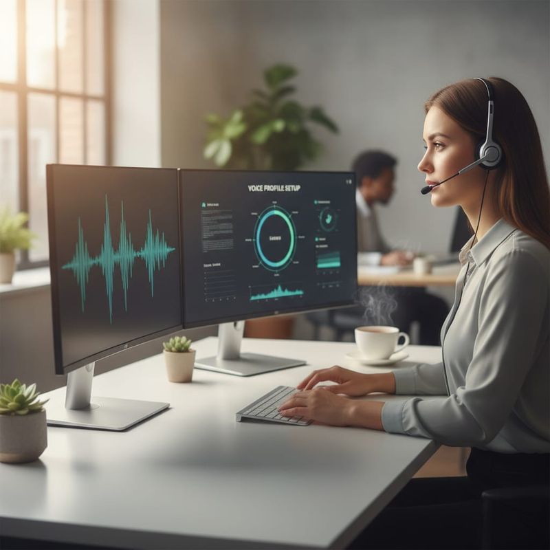 Sales rep recording a voice sample to set up a custom brand voice