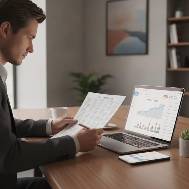 Finance manager comparing call center payroll against an automated calling dashboard