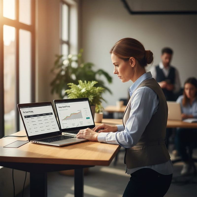 Operations manager comparing per-seat and usage-based contact center pricing