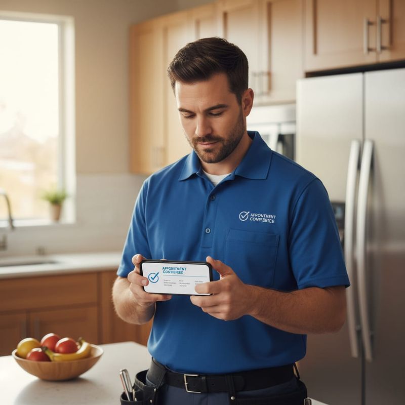 HVAC technician receiving AI-booked appointment notification on smartphone