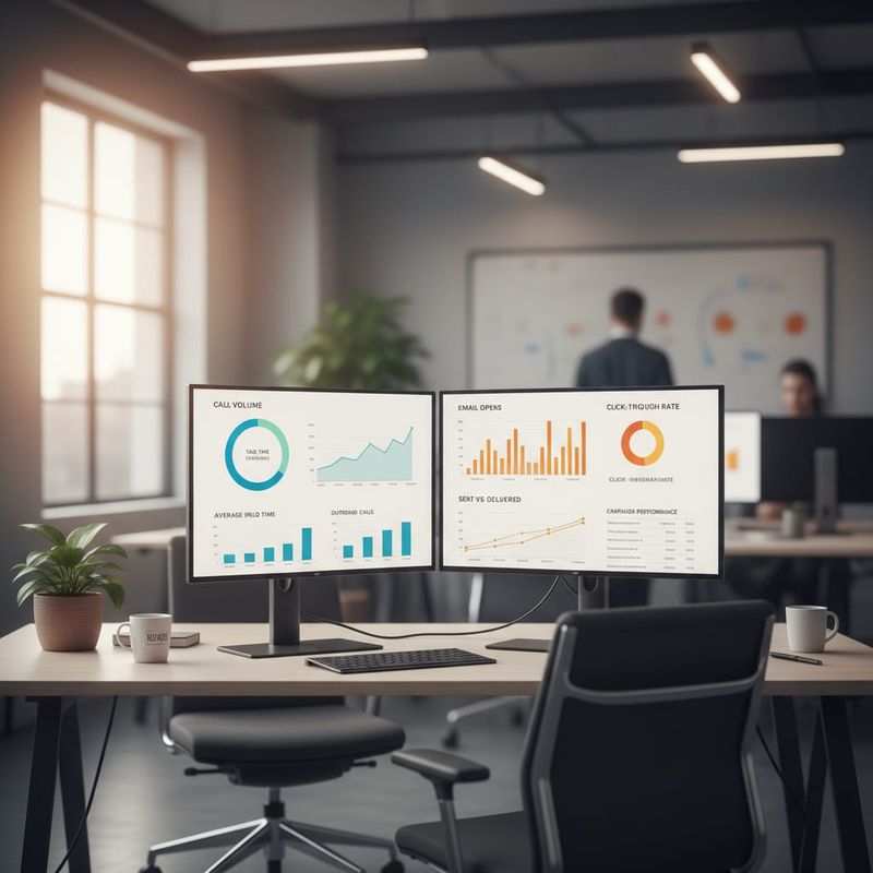 Sales analytics dashboard comparing AI call metrics versus email campaign conversion data