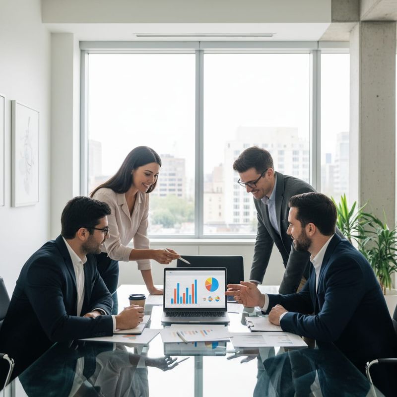 B2B sales team discussing hybrid AI and human SDR strategy in a modern office