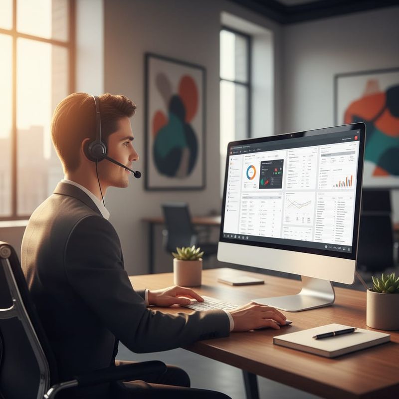 Junior SDR at desk making outbound sales calls with CRM dashboard