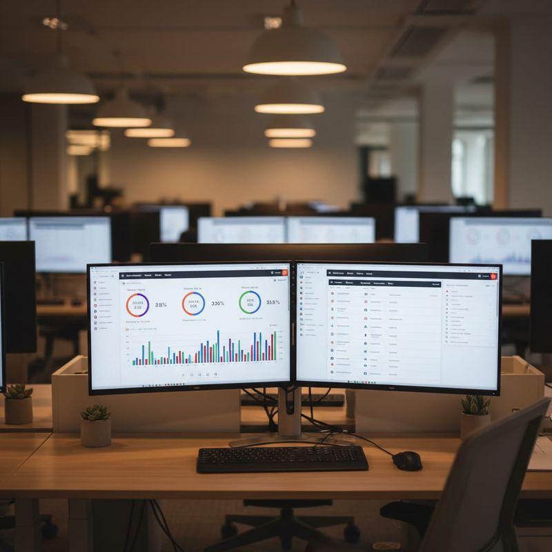 B2B SaaS sales office with AI call analytics dashboards showing appointment booking metrics