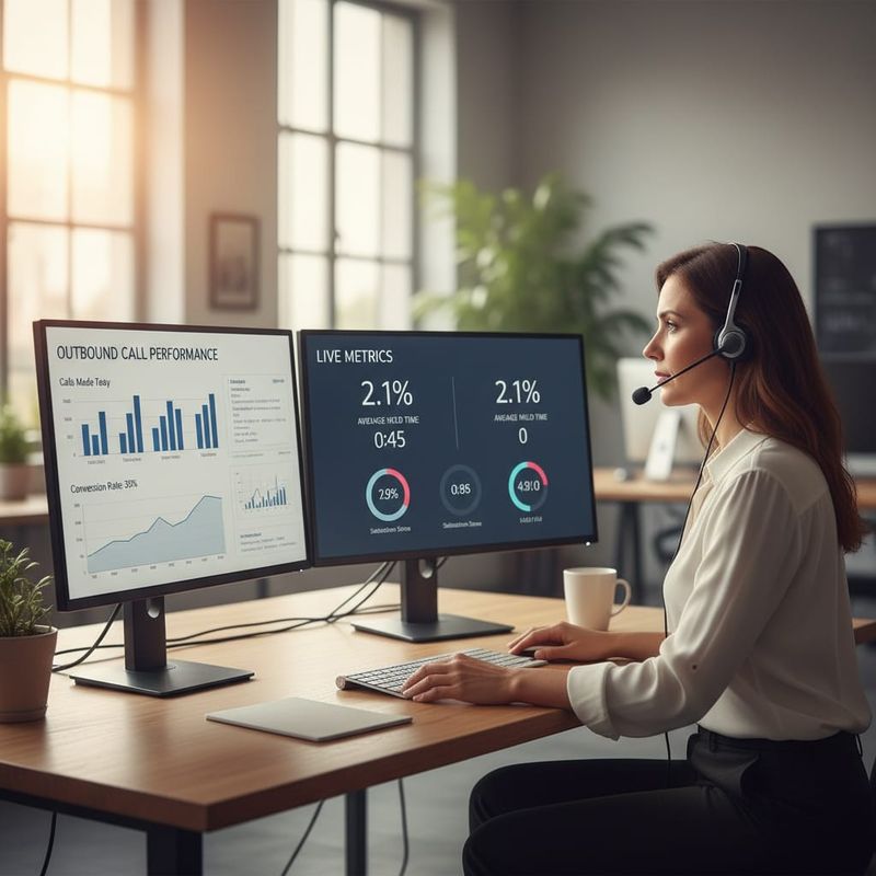 Sales rep monitoring outbound call drop rate metrics on a live dialer dashboard