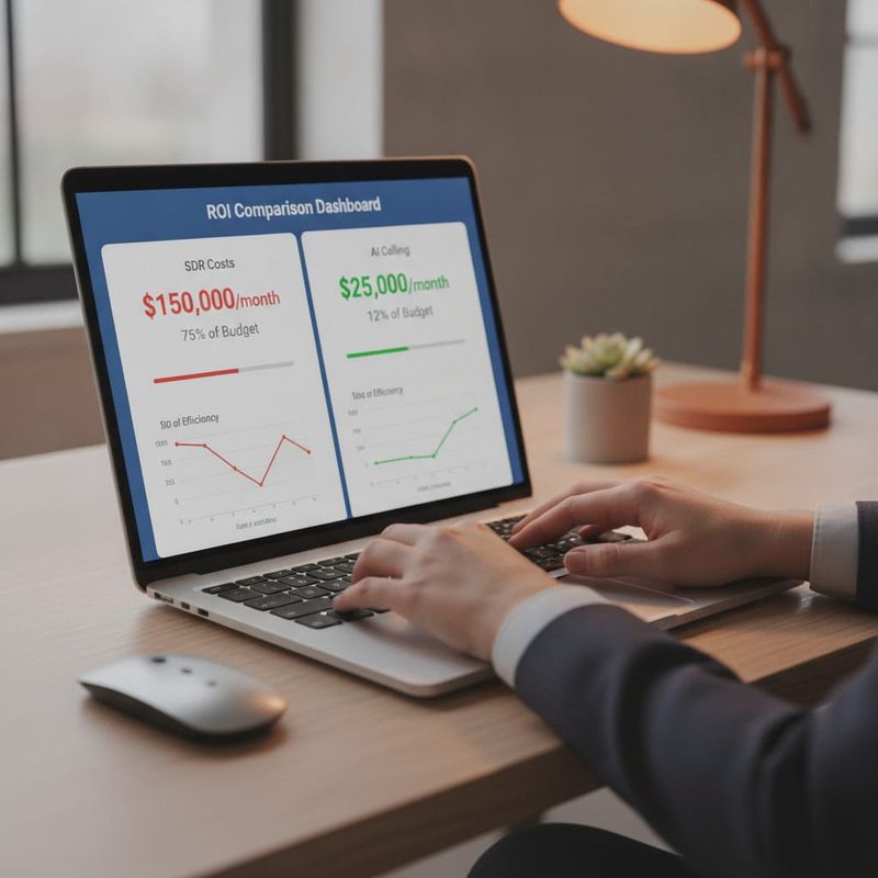 ROI dashboard comparing cost per appointment for human SDR versus AI calling