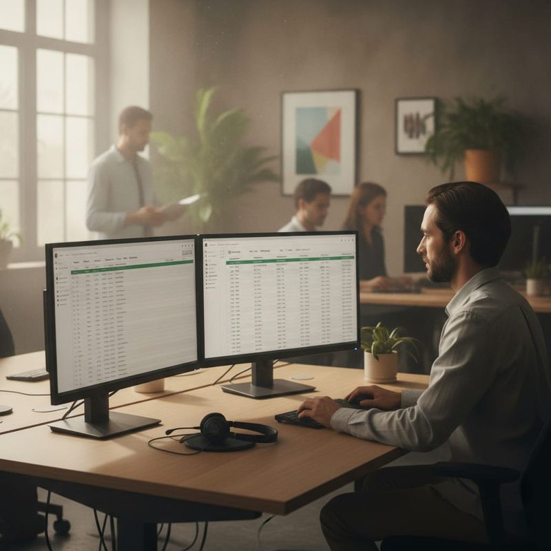 Brokerage team reviewing a trading webinar attendee list next to an AI call campaign dashboard