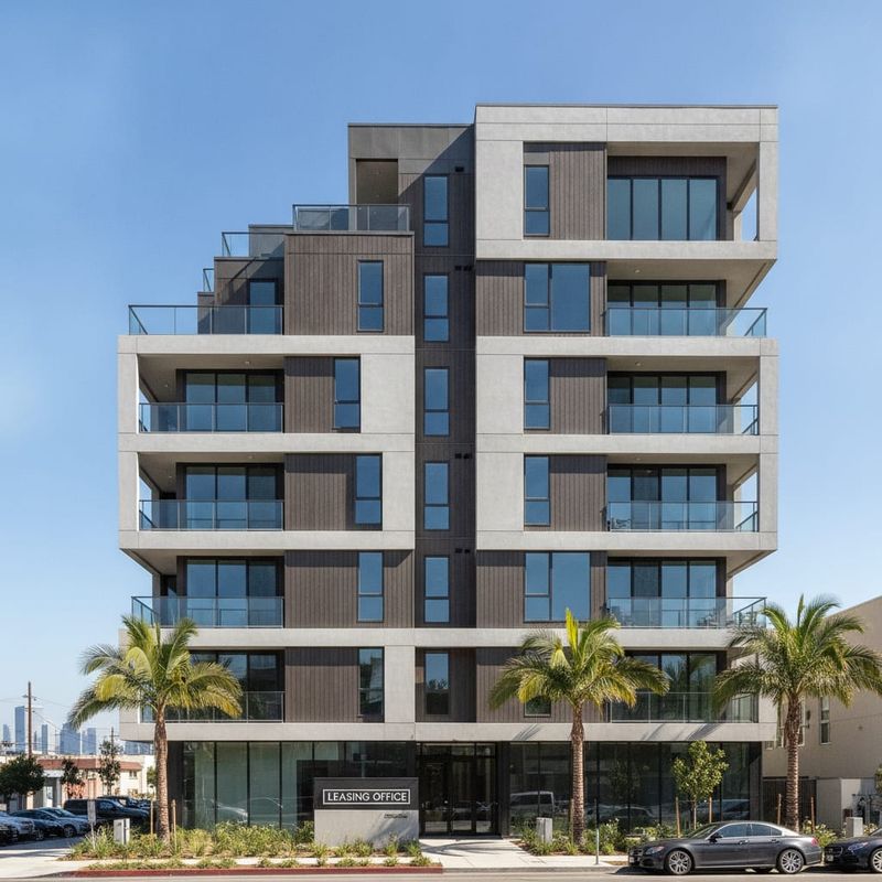 Modern apartment building with AI-powered leasing inquiry system