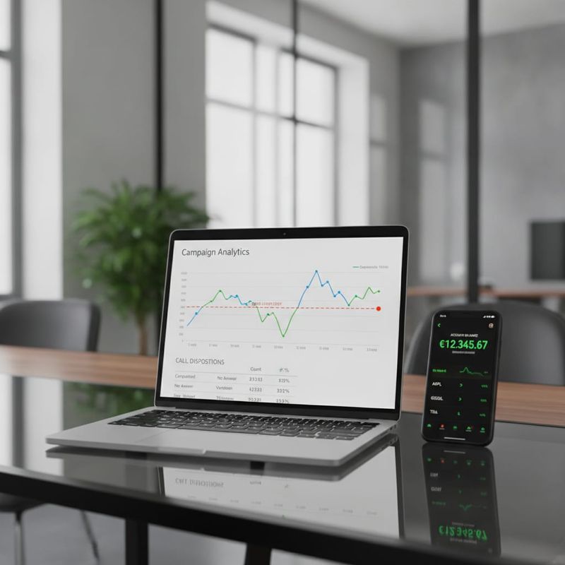 Campaign analytics dashboard with a break-even marker beside a trading app balance screen